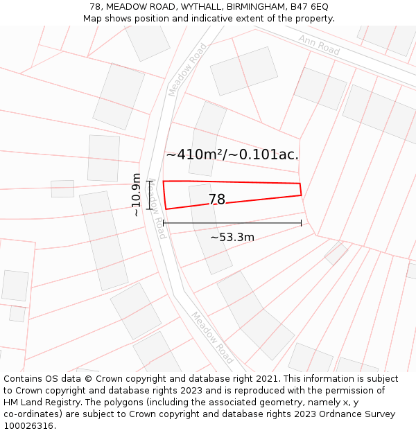 78, MEADOW ROAD, WYTHALL, BIRMINGHAM, B47 6EQ: Plot and title map