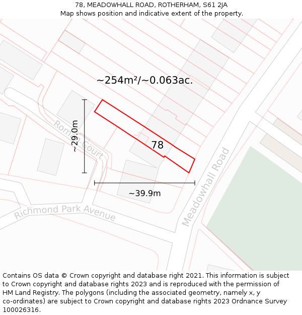 78, MEADOWHALL ROAD, ROTHERHAM, S61 2JA: Plot and title map