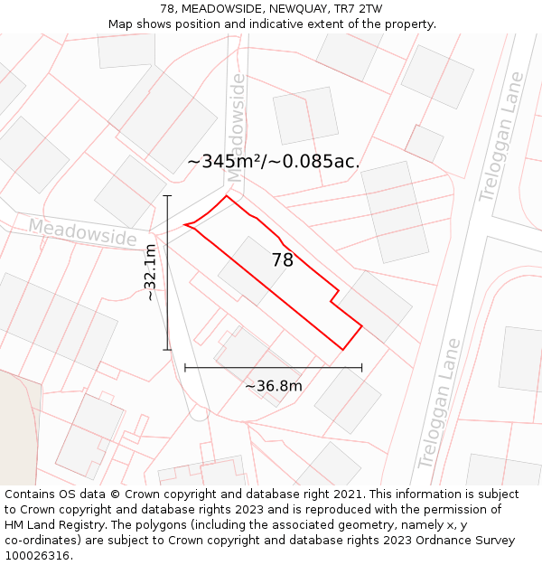 78, MEADOWSIDE, NEWQUAY, TR7 2TW: Plot and title map