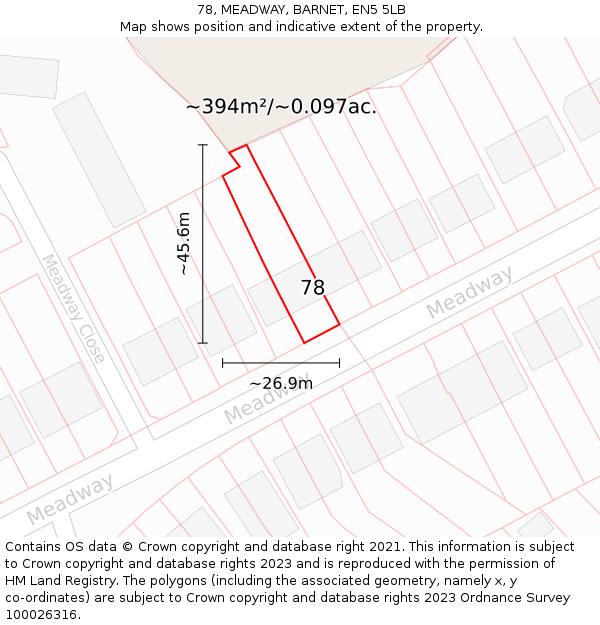 78, MEADWAY, BARNET, EN5 5LB: Plot and title map