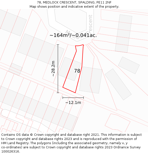 78, MEDLOCK CRESCENT, SPALDING, PE11 2NF: Plot and title map