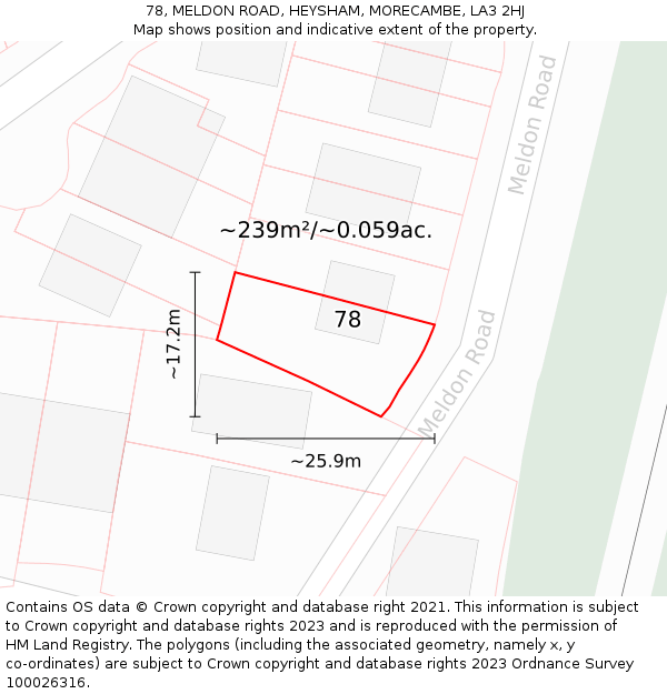 78, MELDON ROAD, HEYSHAM, MORECAMBE, LA3 2HJ: Plot and title map