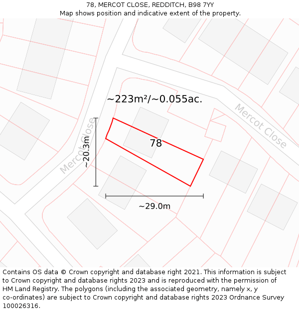 78, MERCOT CLOSE, REDDITCH, B98 7YY: Plot and title map