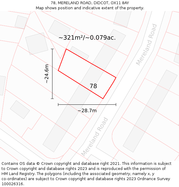 78, MERELAND ROAD, DIDCOT, OX11 8AY: Plot and title map
