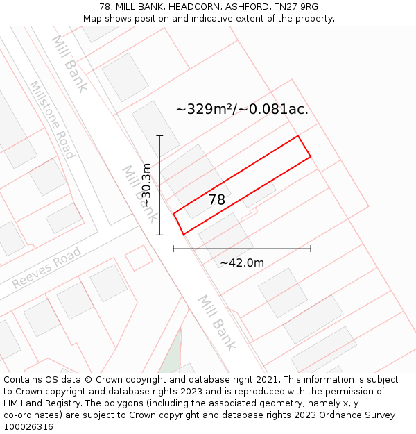 78, MILL BANK, HEADCORN, ASHFORD, TN27 9RG: Plot and title map