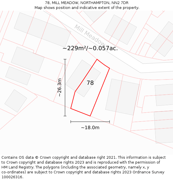 78, MILL MEADOW, NORTHAMPTON, NN2 7DR: Plot and title map