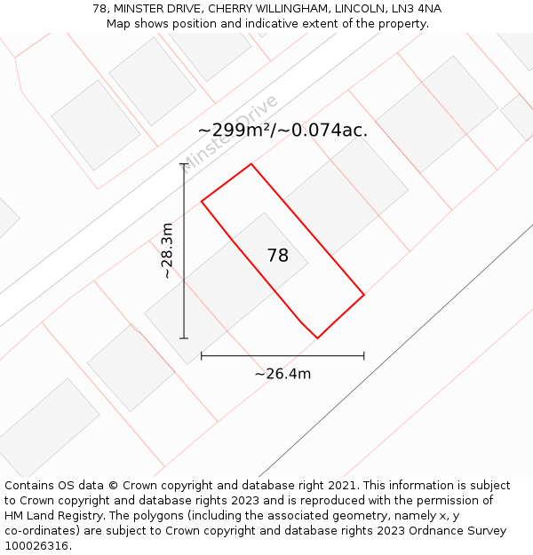78, MINSTER DRIVE, CHERRY WILLINGHAM, LINCOLN, LN3 4NA: Plot and title map