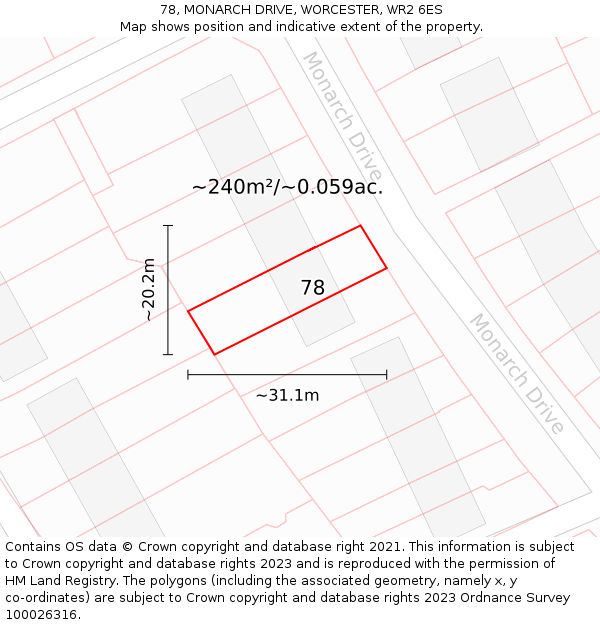 78, MONARCH DRIVE, WORCESTER, WR2 6ES: Plot and title map
