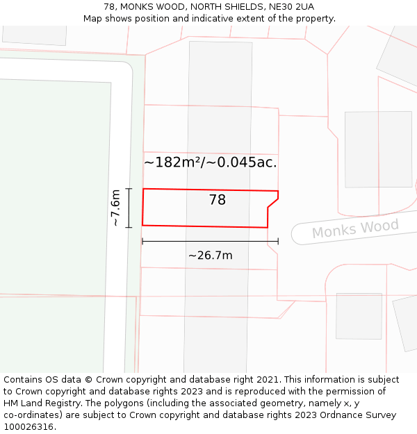 78, MONKS WOOD, NORTH SHIELDS, NE30 2UA: Plot and title map