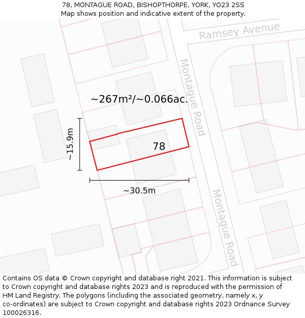 78, MONTAGUE ROAD, BISHOPTHORPE, YORK, YO23 2SS: Plot and title map