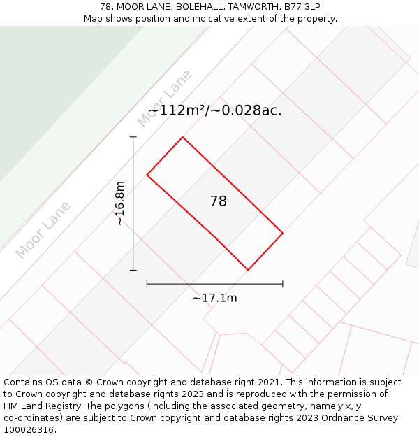 78, MOOR LANE, BOLEHALL, TAMWORTH, B77 3LP: Plot and title map