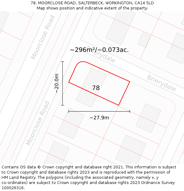 78, MOORCLOSE ROAD, SALTERBECK, WORKINGTON, CA14 5LD: Plot and title map