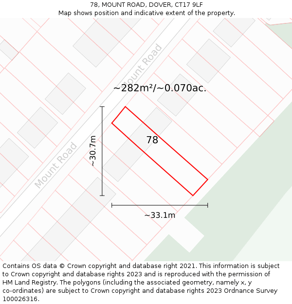 78, MOUNT ROAD, DOVER, CT17 9LF: Plot and title map