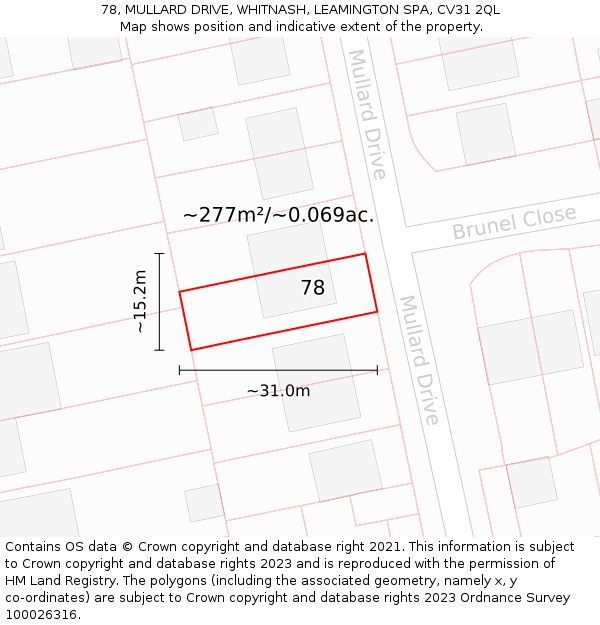 78, MULLARD DRIVE, WHITNASH, LEAMINGTON SPA, CV31 2QL: Plot and title map