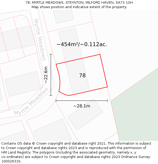 78, MYRTLE MEADOWS, STEYNTON, MILFORD HAVEN, SA73 1GH: Plot and title map
