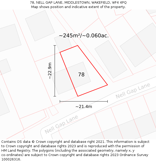 78, NELL GAP LANE, MIDDLESTOWN, WAKEFIELD, WF4 4PQ: Plot and title map