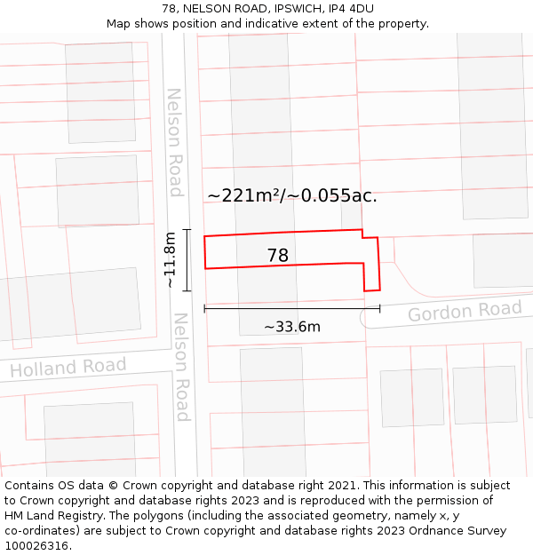78, NELSON ROAD, IPSWICH, IP4 4DU: Plot and title map