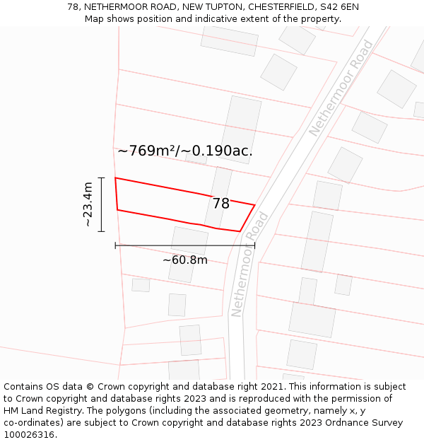 78, NETHERMOOR ROAD, NEW TUPTON, CHESTERFIELD, S42 6EN: Plot and title map