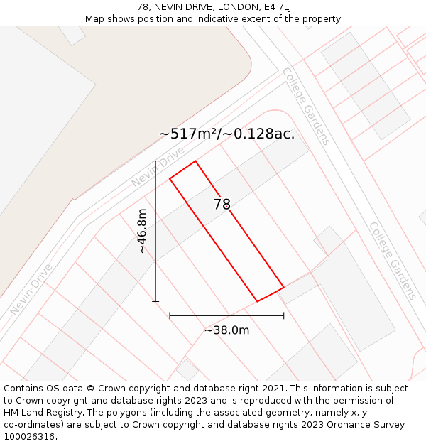 78, NEVIN DRIVE, LONDON, E4 7LJ: Plot and title map