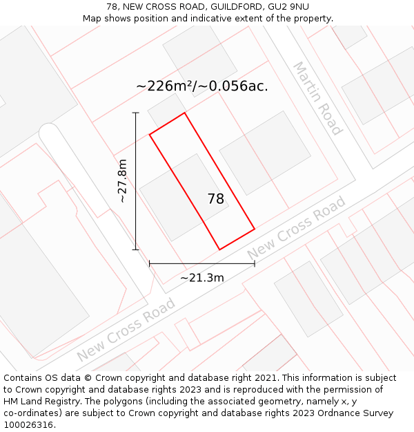 78, NEW CROSS ROAD, GUILDFORD, GU2 9NU: Plot and title map