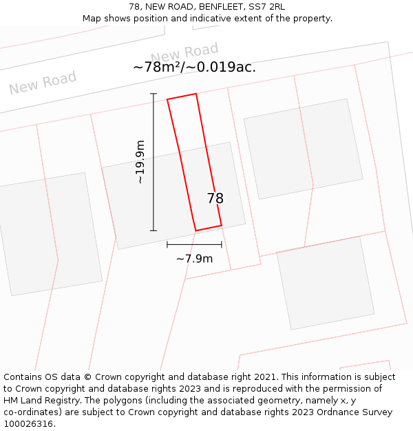 78, NEW ROAD, BENFLEET, SS7 2RL: Plot and title map