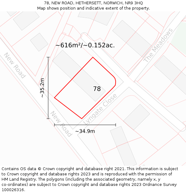 78, NEW ROAD, HETHERSETT, NORWICH, NR9 3HQ: Plot and title map