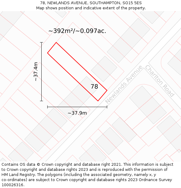 78, NEWLANDS AVENUE, SOUTHAMPTON, SO15 5ES: Plot and title map