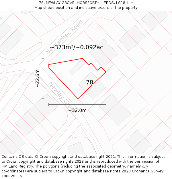 78, NEWLAY GROVE, HORSFORTH, LEEDS, LS18 4LH: Plot and title map