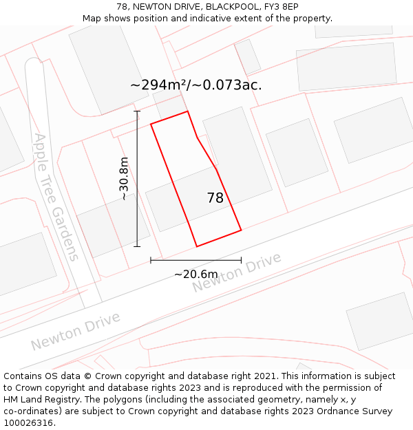 78, NEWTON DRIVE, BLACKPOOL, FY3 8EP: Plot and title map