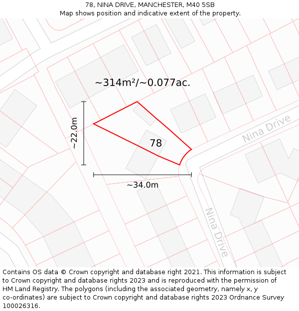 78, NINA DRIVE, MANCHESTER, M40 5SB: Plot and title map