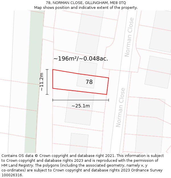 78, NORMAN CLOSE, GILLINGHAM, ME8 0TQ: Plot and title map