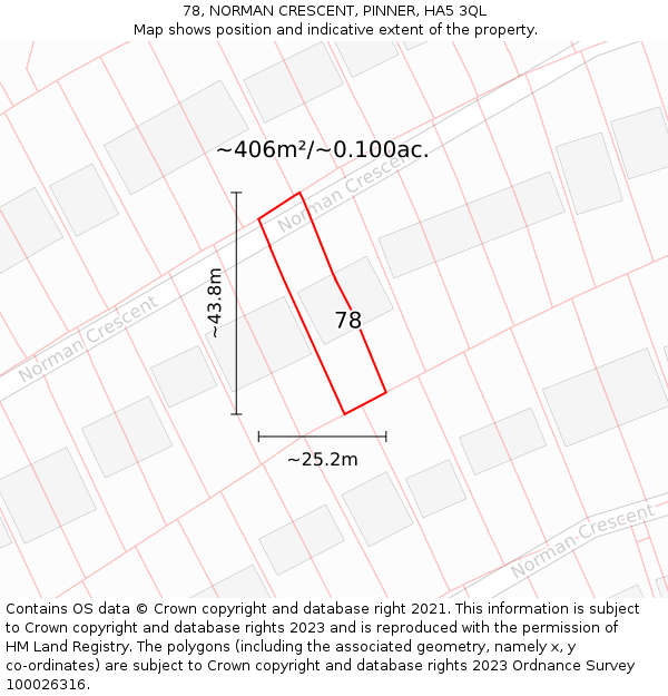 78, NORMAN CRESCENT, PINNER, HA5 3QL: Plot and title map