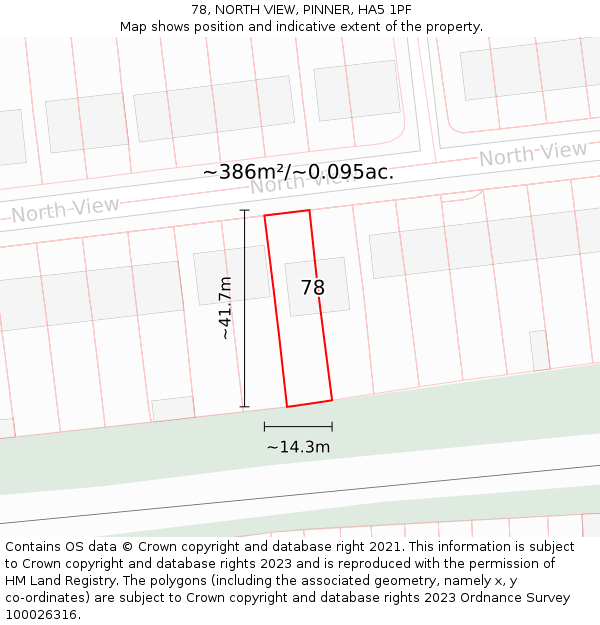 78, NORTH VIEW, PINNER, HA5 1PF: Plot and title map