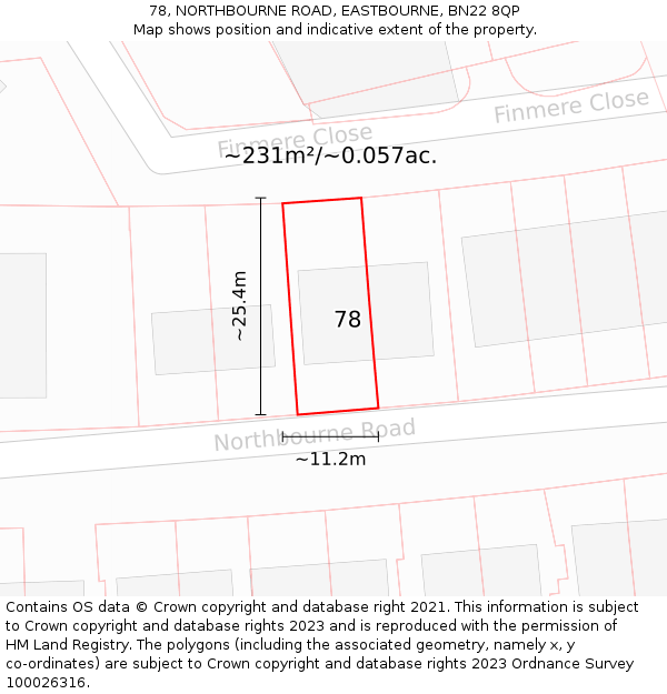 78, NORTHBOURNE ROAD, EASTBOURNE, BN22 8QP: Plot and title map
