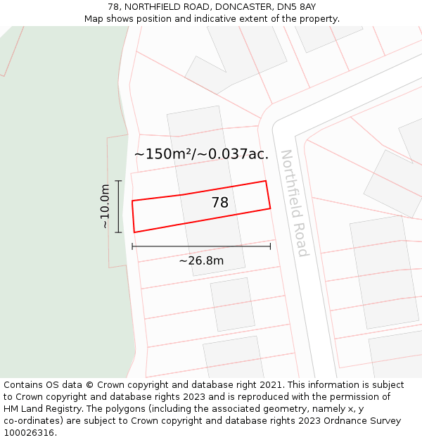 78, NORTHFIELD ROAD, DONCASTER, DN5 8AY: Plot and title map
