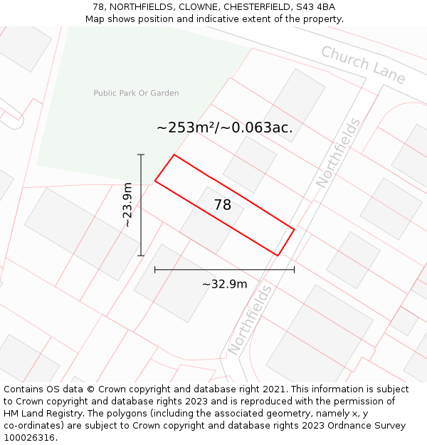 78, NORTHFIELDS, CLOWNE, CHESTERFIELD, S43 4BA: Plot and title map