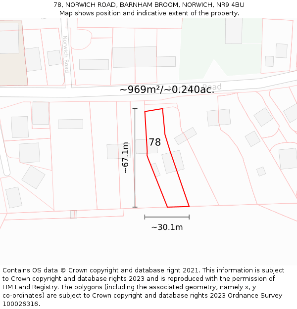 78, NORWICH ROAD, BARNHAM BROOM, NORWICH, NR9 4BU: Plot and title map