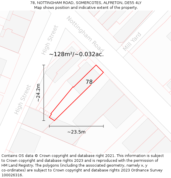 78, NOTTINGHAM ROAD, SOMERCOTES, ALFRETON, DE55 4LY: Plot and title map