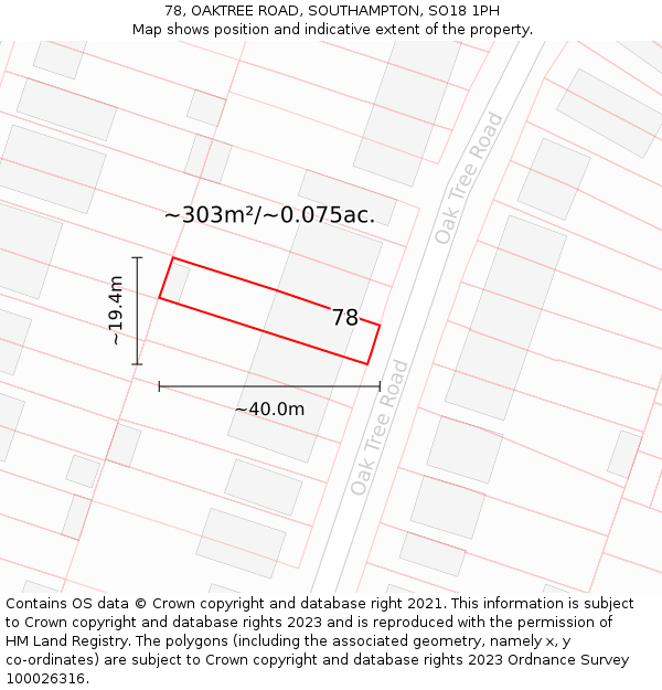 78, OAKTREE ROAD, SOUTHAMPTON, SO18 1PH: Plot and title map
