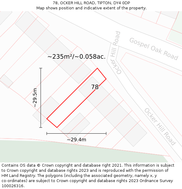 78, OCKER HILL ROAD, TIPTON, DY4 0DP: Plot and title map