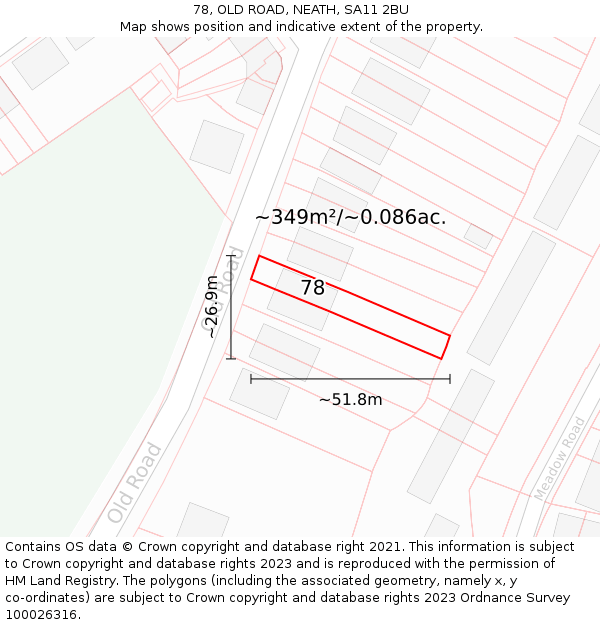 78, OLD ROAD, NEATH, SA11 2BU: Plot and title map