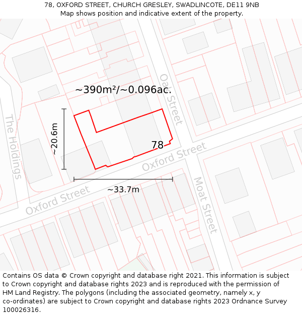 78, OXFORD STREET, CHURCH GRESLEY, SWADLINCOTE, DE11 9NB: Plot and title map