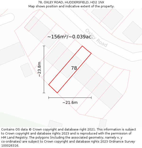 78, OXLEY ROAD, HUDDERSFIELD, HD2 1NX: Plot and title map