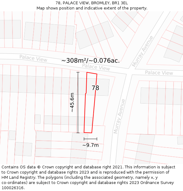 78, PALACE VIEW, BROMLEY, BR1 3EL: Plot and title map