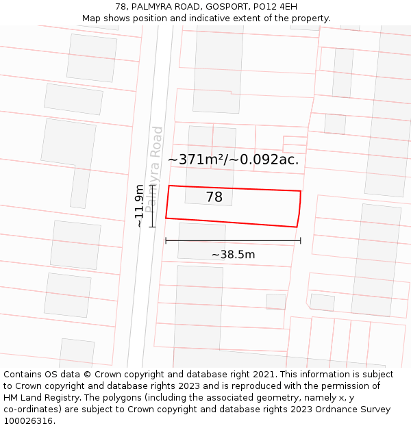 78, PALMYRA ROAD, GOSPORT, PO12 4EH: Plot and title map