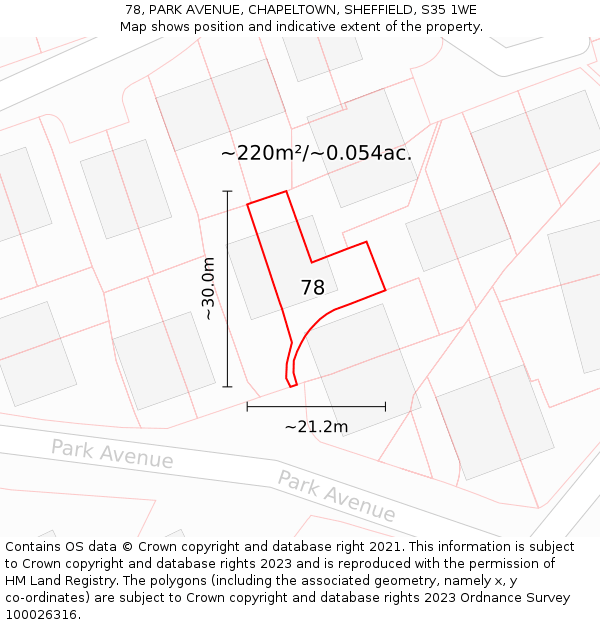 78, PARK AVENUE, CHAPELTOWN, SHEFFIELD, S35 1WE: Plot and title map