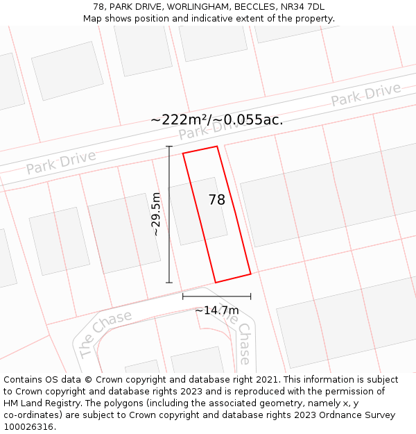 78, PARK DRIVE, WORLINGHAM, BECCLES, NR34 7DL: Plot and title map