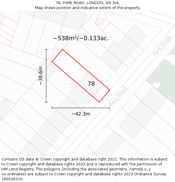 78, PARK ROAD, LONDON, W4 3HL: Plot and title map