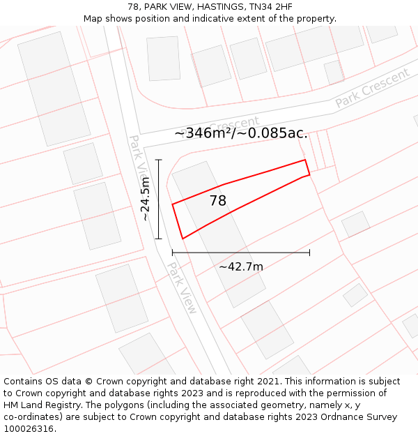 78, PARK VIEW, HASTINGS, TN34 2HF: Plot and title map