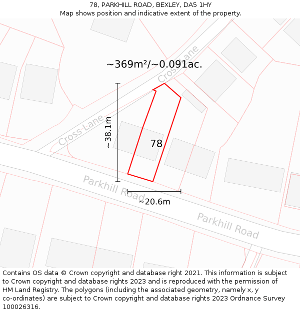 78, PARKHILL ROAD, BEXLEY, DA5 1HY: Plot and title map